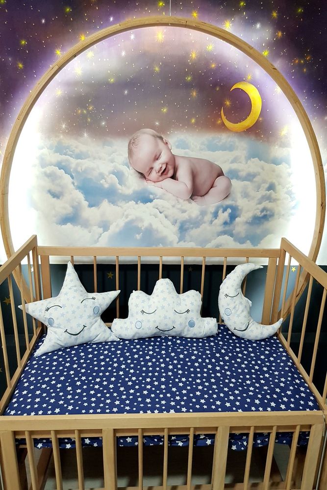 Lacivert Renkli 3'lü Uyku Arkadaşı - Çift Taraflı Süs Yastıkları Seti (Ay, Yıldız ve Bulut)