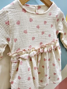 Kalp Baskılı Müslin Bebek Elbise-Krem #3
