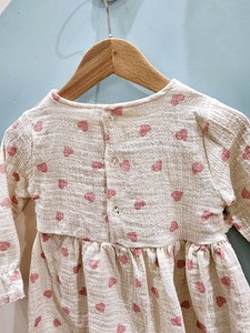 Kalp Baskılı Müslin Bebek Elbise-Krem #4