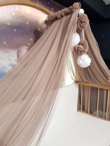 Luxury Canopy with Four Pom-Poms Lycra Tulle - Brown (Including Apparatus) #2